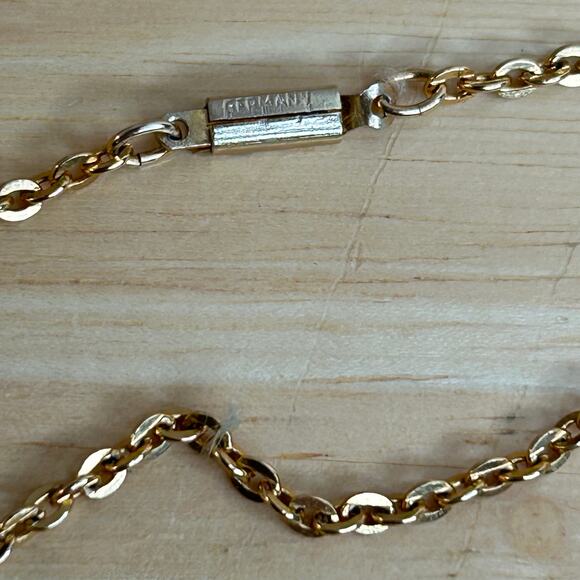 Vintage Germany Glass Reverse Carved Iridescent Rose Round Pendant Necklace - Picture 10 of 10